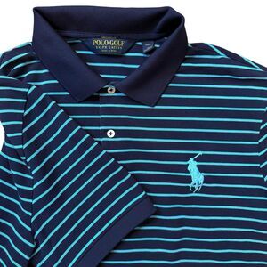 Polo Golf Ralph Lauren Performance Polo Shirt Mens XL Blue Striped Big Pony